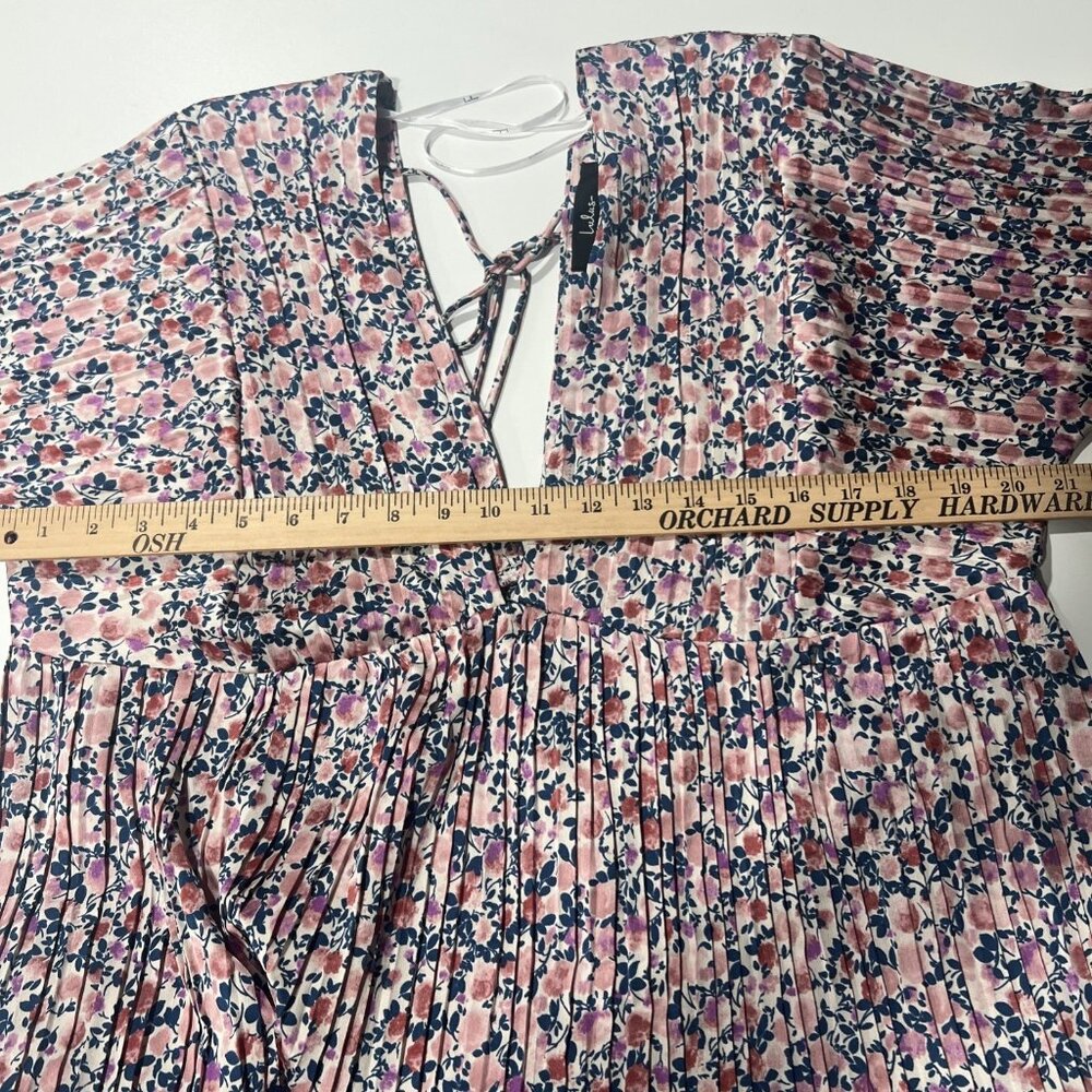 Lulus Womens Dress Floral Purple Pink‎ White Tie Back Accordian V-neck XL NEWT - Picture 14 of 16